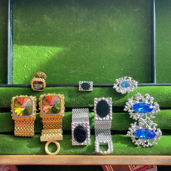 Men's Vintage Cufflinks & tie pins Lot Of 3 Dante 60s 70s Deco MCM Gold Silver - Picture 2 of 7